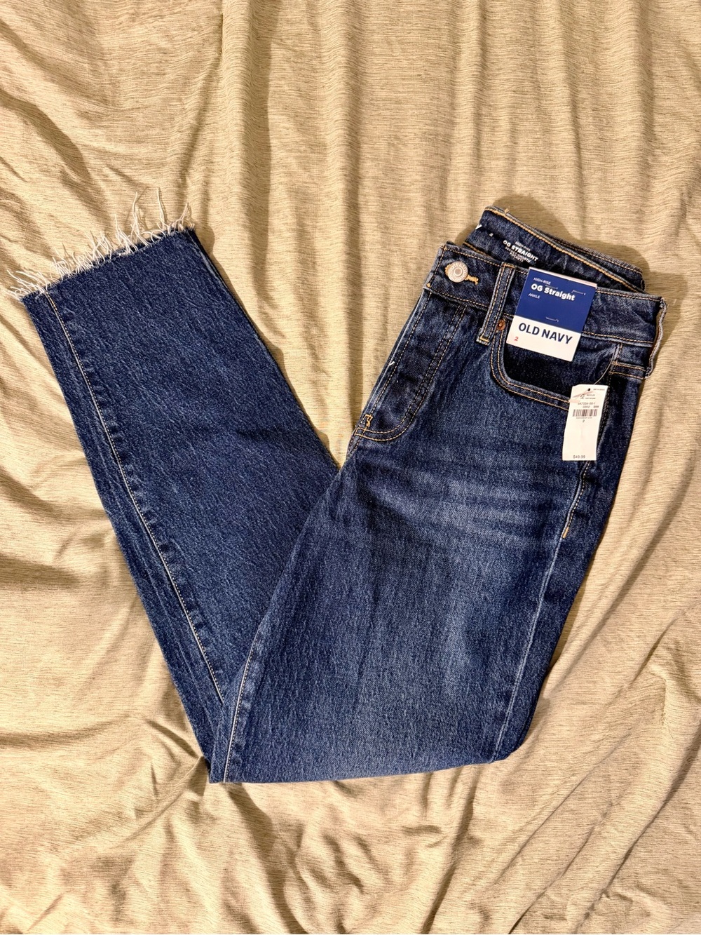 Old Navy Dark Blue Straight Jeans with ankle fringe